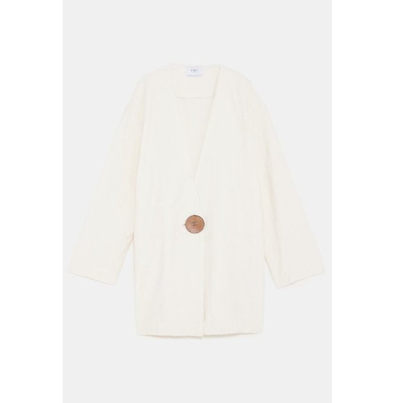 NWT Zara Size L Off White Jacquard Coat - Picture 3 of 3